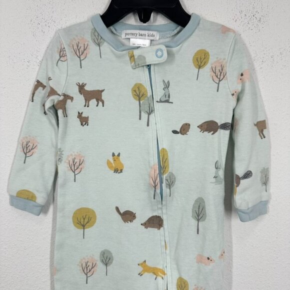 Pottery Barn Kids Size 12-18Month 100% Cotton Baby Blue Forest Footie Pajama - Picture 2 of 8